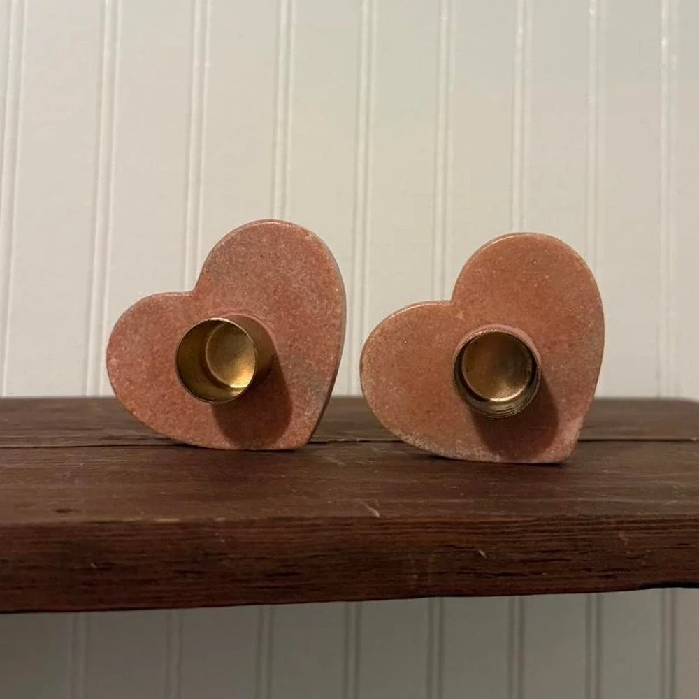 Set of 2 Pink Heart Shaped Candle Holders